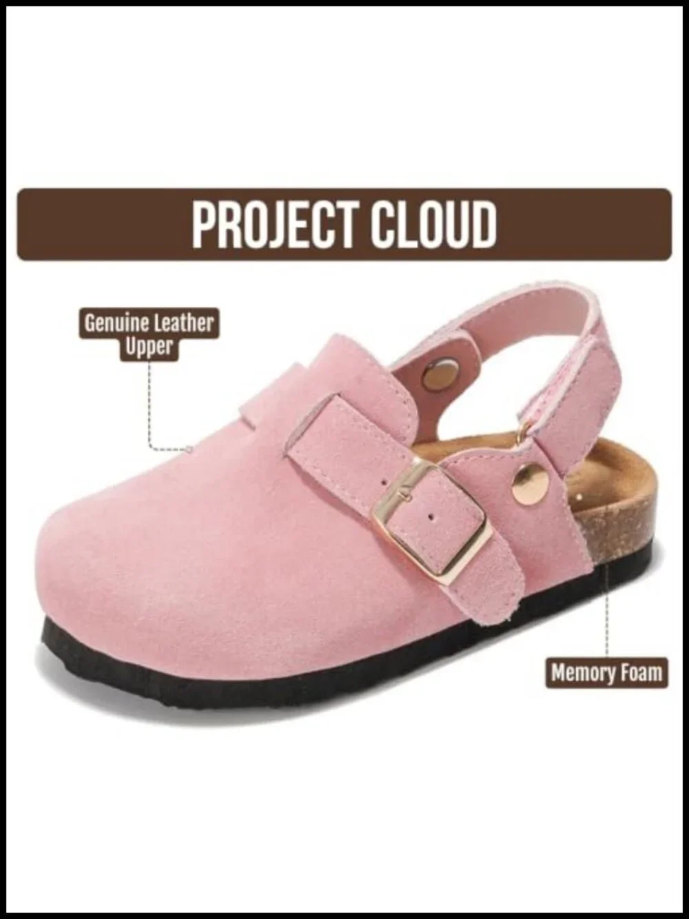 Genuine Leather Non Slip Clogs with Cork Footbed Memory Foam Insole Arch